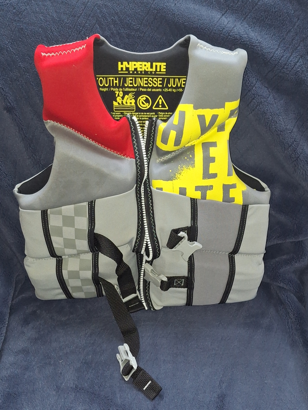 Hyperlite Youth Life Jacket Vest in Gray/Red/Yellow 55-88lbs